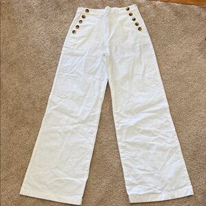 Vineyard Vines White Wide-Leg Pants with Button Detail